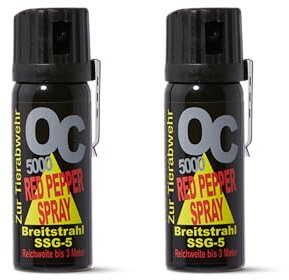 Pfefferspray OC 5000 Breitstrahl 40 ml 50 ml 63 ml - mit Metallclip - EXTRA STARK - zur Selbstverteidigung hochwertiges KO Spray mit Federdeckel - 3 Meter Reichweite