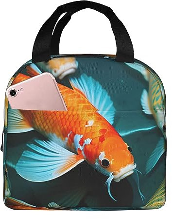 Hd - Lonchera japonesa con estampado de peces koi para hombre, bolsa de almuerzo para mujer, lonchera aislada a prueba de fugas, bolsas de almuerzo para adultos