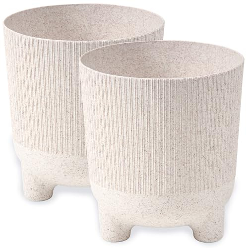 PECZEKO Blomkruka matta, planteringskruka med ben, dekorativ kruka för, stora och små växter, set om 2 blomkrukor, blomkruka örtkruka (2-pack) vit, ø 14 cm