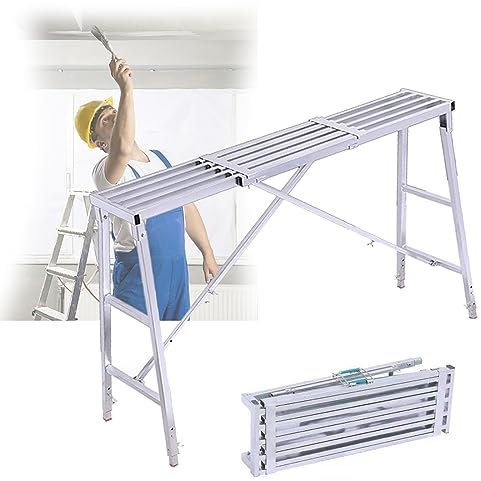 Andamio plegable portátil para limpieza de decoración y construcción, longitud y altura ajustables, 30 cm/40 cm de ancho, capacidad de carga de 880 libras, marco de acero galvanizado resistente.