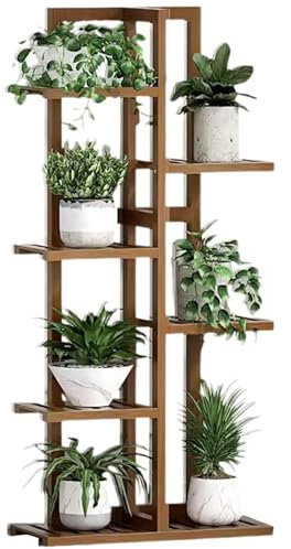 Soporte de bambú para múltiples macetas, 6 niveles, para interiores y exteriores, estante de exhibición para sala de estar, dormitorio, patio, balcón, soporte grande para flores alto (color nogal)