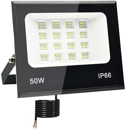 Tkdaksy Faro LED Esterno 50W, 2M Cavo Bianco Freddo 6500K, IP66 Impermeabile, 5000LM Faretti LED Esterno, per Giardini, Terrazze, Cortili, Balconi, Parchi, Garage, Fabbriche