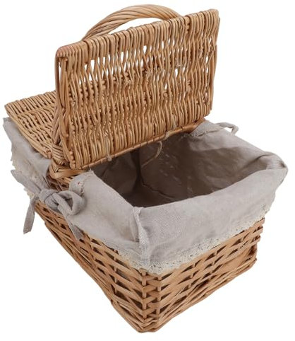Panier de Pique-nique en Osier avec Couvercle Grand 30x20x15cm Panier tissé à Main Pliant avec Poignée, Panier de Magasinage en Osier Panier Vide pour les Fruits, les Bonbons,