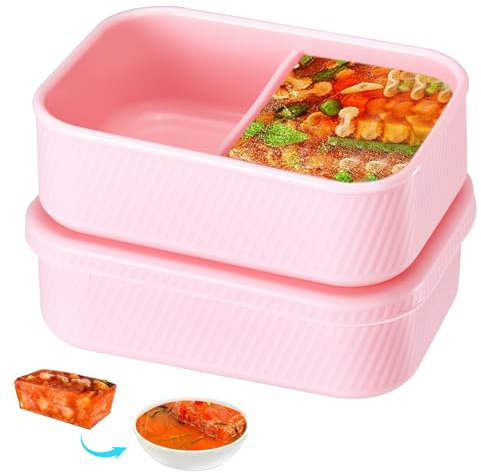 Defresit 2 Pack Soup Containers for Freezing, Silicone Cube Soup Freezer Mould with Lid, Meal Prep Soup Storage Containers, Large Ice Cube Tray for Soup Sauce, 2-Compartment Freezer Container,Pink