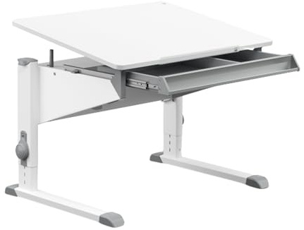 Moll Bandit (CP) mit Schublade | Kinderschreibtisch höhenverstellbar | mitwachsend, ergonomisch & neigbar für aufrechtes Sitzen | ideal für Schulkinder | Schreibtisch weiß | Made in Germany
