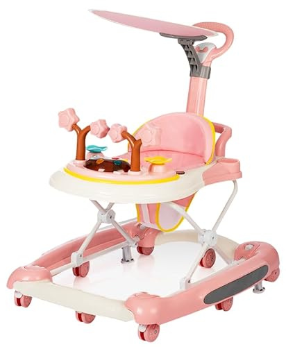 Lauflernhilfen, Multifunktionaler Walker, Musik & Lernen Walker, Laufwagen,Faltbare Gehhilfe, Höhe verstellbar (Rosa-67 * 75 * 85cm)