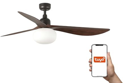 FARO Outwood Grand ventilateur de plafond 3 pales avec lumière 1 x E27 Tuya Smart System Marron foncé