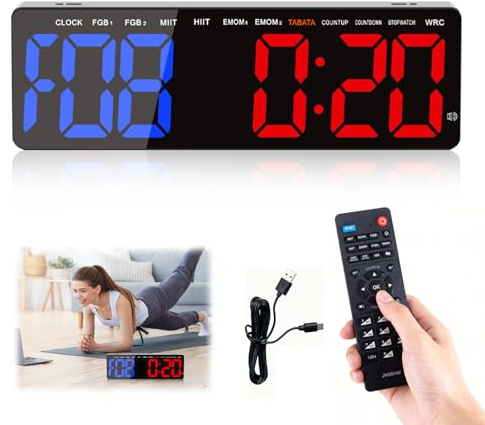 Reloj de Pared LED 16,5, Temporizador Deportivo con Cuenta Atrás/Adelante, Cronómetro de Entrenamiento con Mando a Distancia, Temporizador de Intervalos para Home & Gym, Volumen y Brillo Ajustables