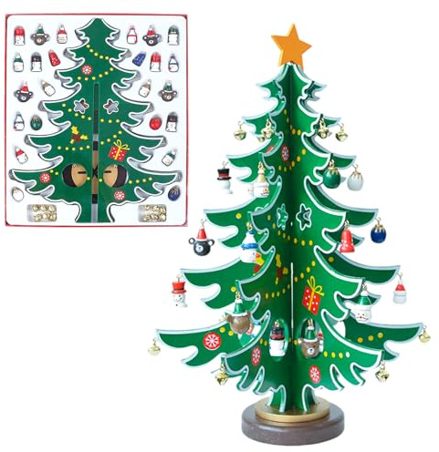 BEELUKY Hölzerner Weihnachtsbaum Adventskalender Weihnachtsbaum Holz Tannenbaum Holz Weihnachtsdeko 24 Tage Weihnachten Countdown 2025 für KinderJungen Mädchen Weihnachten Tischdekoration