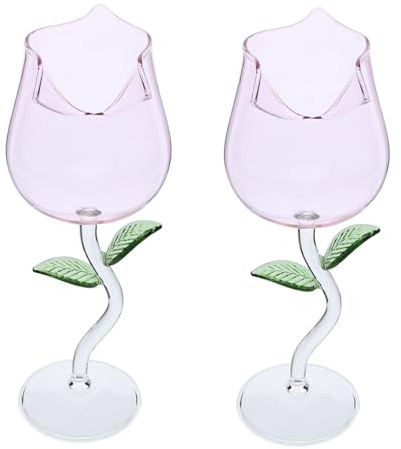 iplusmile 2 Piezas Copas de Vino Rosa con Alto Cristal Resistente y Elegante para Cócteles Boda Aniversario y Día de San Valentín
