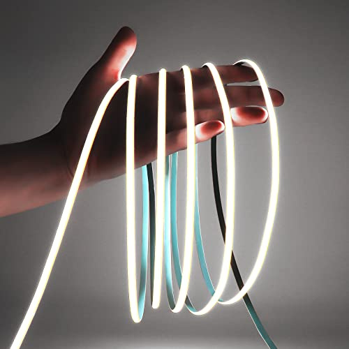 Bande Lumineuse LED COB 5M 12V Blanc Froid 6000K 5mm Ultra Mince Haute Luminosité 400LEDs/M Flexible Solution de Lumière pour Éclairage Intérieur, Armoire, Décoration, Éclairage Mural, DIY CRI>90