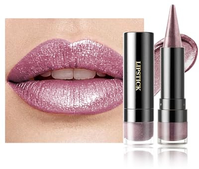 Lestpola Rossetto Glitterato Metallizzato Viola Chiaro Lucido Opaco Lunga Tenuta Waterproof Alto Pigmento Senza Trasferimento 2 in 1 Matita per Labbra Ombretto Trucco Donna