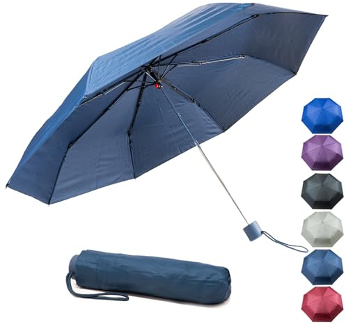 QILZO Paraguas Plegable Mujer con Funda, Diametro 105cm, Portatil, Paraguas Pequeño Manual Compacto 8 Varillas, Regalo Cumpleaños, Navidad, Reyes, Viaje (Azul Oscuro)