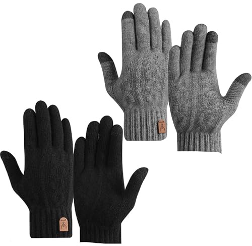 DOINEUFL 2 Paar Handschuhe Winter, Touchscreen Handschuhe Damen Herren, Warm Alpaca Wool Thermo Strickhandschuhe für Outdoor Laufen, Radfahren, Alltag Geschenk