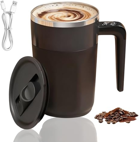 400ML Magnetische Selbstrührende Tasse mit Temperaturanzeige, 316 Edelstahl Kaffeebecher mit Deckel, Intelligente Kaffeetasse Thermobecher Henkel,Selbstrührender Kaffeebecher für Kaffee Milch Tee (A)