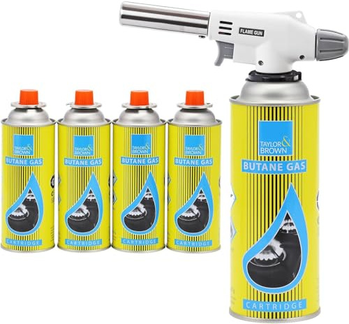Blow Torch for Cooking Attachment Head with 4 Gas - One-Handed Gas Torch with Adjustable Flame & Safety Lock, Fits All Butane Tanks, Ideal for Creme Brulee, Desserts, BBQ, Baking