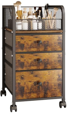 ZQUYAJ Rolling Makeup Vanity Cart, Makeup Organizer with Drawers, Rolling Makeup Bathroom Storage Cart, Cosmetic Vanity Display Cases Holder for Nail Polish Brush Hair Tool (Black)