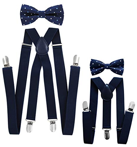 axy - Look coordinato padre-figlio, bretelle con papillon set per uomo, donna, bambini. blu Schwarzblaue Hosenträger Breit 2,5cm + Fliege Nr.12