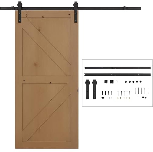 HOMCOM 200cm Binario per Porta Scorrevole Kit Accessori con Binario e Rulli Tappi in Stile Rustico Portata 90kg Acciaio al Carbone Nero