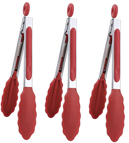 MSY BIGSUNNY Mini-Servierzange, Silikon Küchenzange, 17,8 cm, Rot, 3 Stück