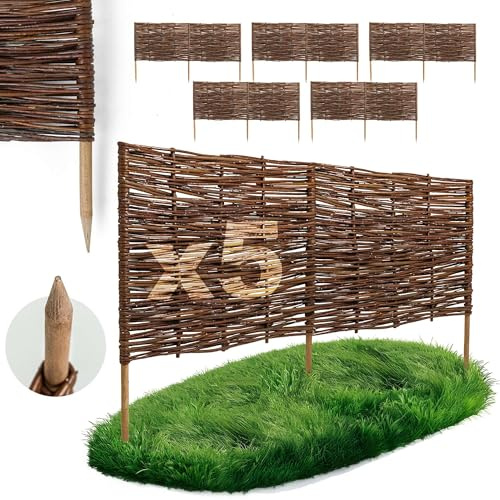 BOGATECO 5 x Clôture en Bois de Saule Bordure | 100 cm de Long et 40 cm de Hauteur | Idéal comme Une Clôture de Jardin | Peut être Utilisé comme Couverture des Parterres de Fleurs