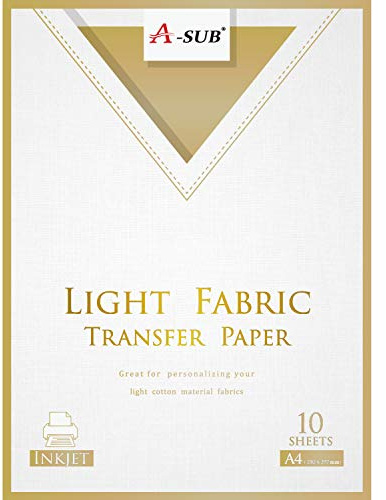A-SUB Inkjet Iron On T Shirt Transfer Paper for Light Fabrics 10 Sheets A4, Print Your own DIY Shirts for Christmas, Anniversaries, Birthdays and Parties