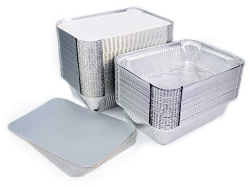 Miamex Lot de 100 Barquettes en Aluminium Jetables avec Couvercle pour Transport de Nourriture - Congélation - Cuisson (1000ml)