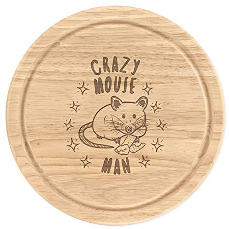 Crazy Mouse Man Stars Wooden Chopping Cheese Board Round 25cm