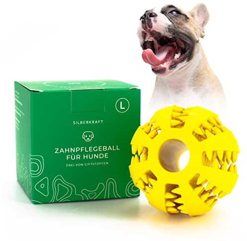 Silberkraft Hundeball Ø 7 cm mit Noppen – Zahnpflege & Spiel - Robustes Hundespielzeug aus Naturkautschuk - Kauball & Futterball für große Hunde - gelb, langlebig, befüllbar