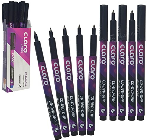 Permanent Markers, BLACK, Fine Tip, Pack of 10, CD-DVD-OHP Marker Pens, Mark Write Draw Sketch, UV resistant Waterproof Ink, PATEL Black Ball Pen
