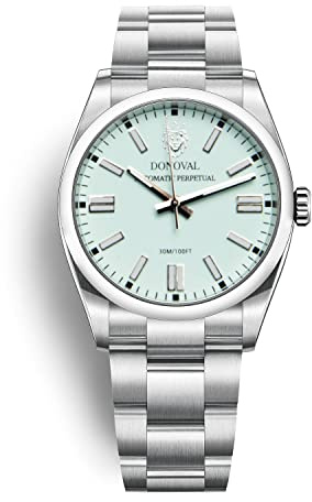 DONOVAL 41 mm automatisk herrklocka i rostfritt stål med färgglad urtavla och vikbart lås – 30 m dykare – med premiumlåda och garanti – automatisk permanent, Tiffany, Elegant, lyxig