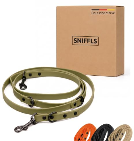 SNIFFLS Hundeleine kleine Hunde 210cm verstellbar - Freihandleine Olivgrün
