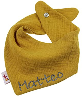 Musselin - Halstuch mit Namen personalisiert * uni senfgelb * Sabbertuch