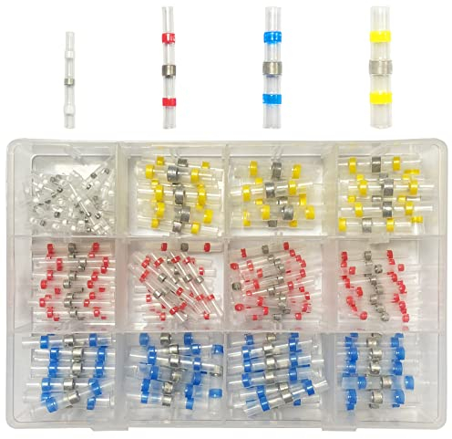Newaner 200 Pièces joint de soudure connecteur bout de fil isolés, 4 tailles 26-10 AWG avec gaine thermorétractable, cosse electriques pour Automobiles Motos, rapport de rétraction 3:1