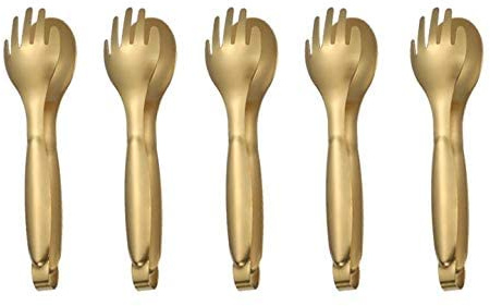 ANUBE Lot de 5 pinces de service 20,3 cm en acier inoxydable pour salade, buffet, fourchette, cuillère - Doré
