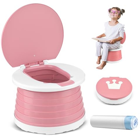 Töpfchen Für Kinder Baby Toilettensitz Ab 1 Jahr Reisetöpfchen Faltbar Für Unterwegs Baby Töpfchen Training Für Jungen Mädchen Windelfrei Töpfchen Auto Klapptöpfchen Kinder mit 15 Potty Liners (Rosa)