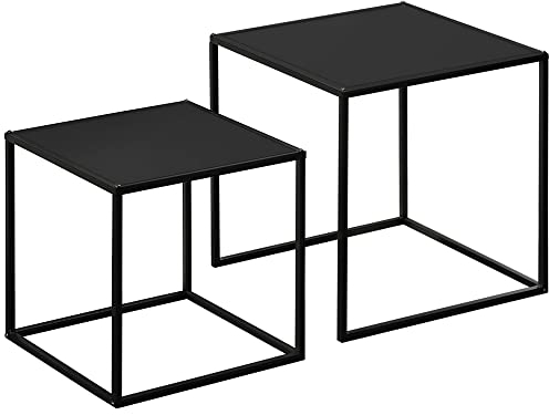 HOMCOM Couchtisch eckig 2er Set, Beistelltisch im modern Design, Stahlgestell, Stapelbar, Wohnzimmertisch Kaffeetisch Sofatisch für Wohnzimmer Schlafzimmer, Schwarz
