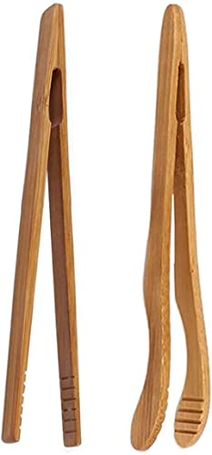 6 7 Inch Bamboo Toast Tongs, Small Natural Wood Toaster Tongs, Mini Wooden Tea Tweezer Bacon Tea Clip Food Tongs For Cooking(1 Straight & 1 Bent), M, Bamboo Wood, other gemstones