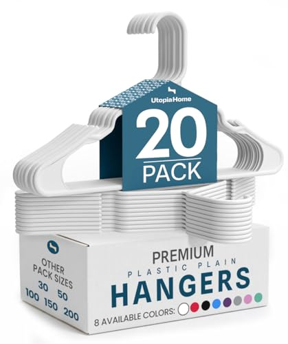 Utopia Home 20er-Pack Kunststoffbügel Platzsparende, langlebige Bügel mit Schulterrillen, weiß
