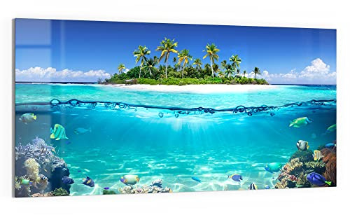 DEQORI Glasbild Echtglas | Motiv Insel im tropischen Meer | horizontal einteilig 100x50 cm | schöne Dekoration | Wandbild für Wohnzimmer, Schlafzimmer, Flur & Küche | moderne Wanddeko