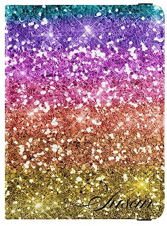 Personalisierte, glänzende Reisepasshülle, Brieftasche, Kombi, individueller Name, PU-Leder, Reisepass, Impfkarten-Schutz für Damen und Herren, Reisegeschenk, Regenbogen-Glitzer-Textur, Einheitsgröße