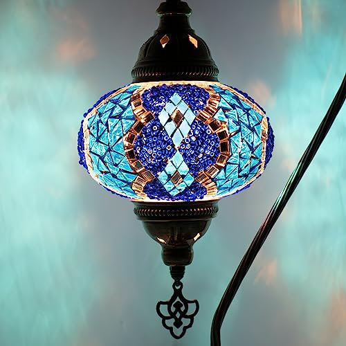 COOL MOSAIK Marokkanische Mosaik Tischlampe Handgefertigte Dekorative Türkische Mosaiklampe (18. Blau)