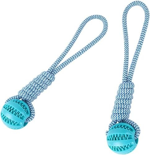 LATRAT 2 bolas para perros con cuerda, juguete bolas de aperitivos para perros de caucho natural, para cuidado dental para perros grandes y pequeños
