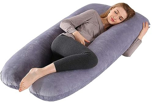 Schwangerschaftskissen, U Form Seitenschläferkissen, Pregnancy Pillow und Stillkissen, Unterstützung für Rücken, Hüften, Bauch, Groß Lagerungskissen, Stillkissen mit Waschbarem Bezug 130x70cm (01)
