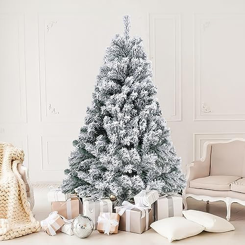 Jopassy Weihnachtsbaum künstlich mit Schnee 150cm Künstlicher Weihnachtsbaum unechter Tannenbaum 550 Spitzen,Schnellaufbau Klapp-Schirmsystem,Feuerresistent,inkl.Christbaum Ständer Beflockt