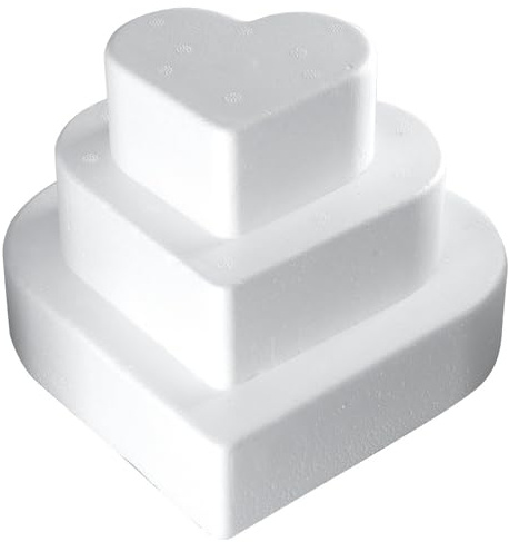 Ideen mit Herz Styropor-Torte Herz | Dreistöckige Herztorte | 3 Styropor-Podeste in Herzform | Klein: 11,3 x 10,1 cm | Mittel: 17 x 15,2 cm | Groß: 22,7 x 20,4 cm | Höhe je 5 cm