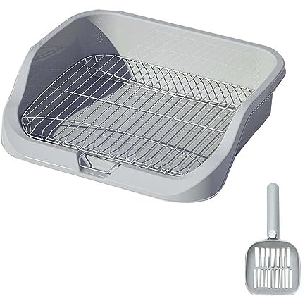 Flachbett-Hundetoilette, Edelstahl-Netzrahmen, hohe Einfassung, spritzwassergeschützt, abnehmbar, grau/blau (B,Grey)