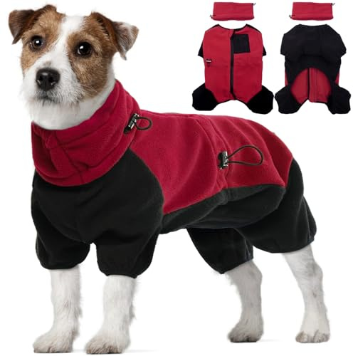 Wintermantel Hund, Hundepullover Mittelgroße Hunde Fleecemantel Hunde Thermomantel Hundemantel mit Bauchschutz Hundeanzug Winter(Rot, M)