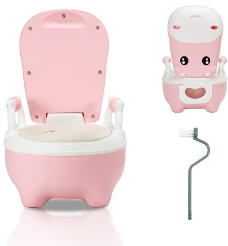 Herrselsam Töpfchen für Kinder,Toilettentrainer mit Griffe,Kinder Toilettensitz PU-Kissen,Babytopf Anti-Rutsch, Toiletten-Training Spritzschutz mit Pinsel （Rosa）