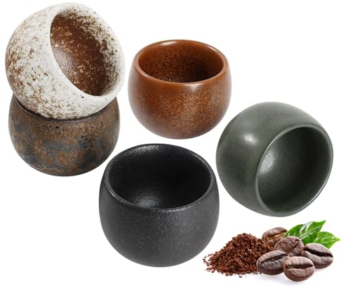 Set di 5 tazze da caffè espresso in gres porcellanato, 50 ml, con pareti spesse, in ceramica, ideali per espresso, moka, Ristretto, macchiato, regalo perfetto per donne e uomini